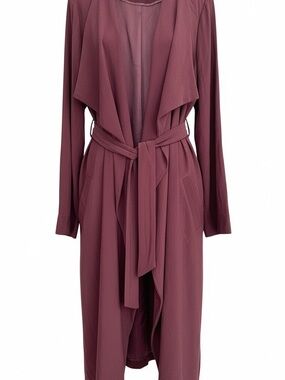 Express Draped Open Front Longline Trench Coat - Dusty Mauve & Black